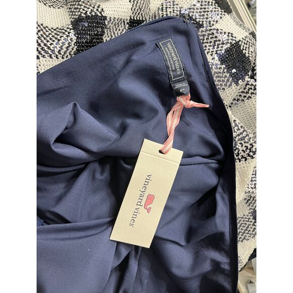 Vineyard Vines Buffalo Check Sequin Dress Gingham Navy Large NWT - Picture 10 of 12